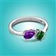 3 - Lysha 1.20 ctw Amethyst Pear Shape (7x5 mm) & Lab Created Emerald Cushion Shape (5.00 mm) Toi Et Moi Engagement Ring 