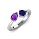 4 - Lysha 1.46 ctw Amethyst Pear Shape (7x5 mm) & Lab Created Blue Sapphire Cushion Shape (5.00 mm) Toi Et Moi Engagement Ring 