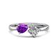 1 - Lysha 1.15 ctw Amethyst Pear Shape (7x5 mm) & Natural Diamond Cushion Shape (5.00 mm) Toi Et Moi Engagement Ring 