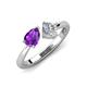 4 - Lysha 1.15 ctw Amethyst Pear Shape (7x5 mm) & Natural Diamond Cushion Shape (5.00 mm) Toi Et Moi Engagement Ring 