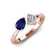 4 - Lysha 1.47 ctw Blue Sapphire Pear Shape (7x5 mm) & Moissanite Cushion Shape (5.00 mm) Toi Et Moi Engagement Ring 