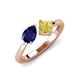4 - Lysha 1.71 ctw Blue Sapphire Pear Shape (7x5 mm) & Lab Created Yellow Sapphire Cushion Shape (5.00 mm) Toi Et Moi Engagement Ring 