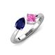 4 - Lysha 1.71 ctw Blue Sapphire Pear Shape (7x5 mm) & Lab Created Pink Sapphire Cushion Shape (5.00 mm) Toi Et Moi Engagement Ring 