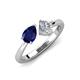 4 - Lysha 1.47 ctw Blue Sapphire Pear Shape (7x5 mm) & Moissanite Cushion Shape (5.00 mm) Toi Et Moi Engagement Ring 