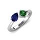 4 - Lysha 1.45 ctw Blue Sapphire Pear Shape (7x5 mm) & Lab Created Emerald Cushion Shape (5.00 mm) Toi Et Moi Engagement Ring 