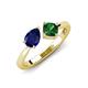 4 - Lysha 1.45 ctw Blue Sapphire Pear Shape (7x5 mm) & Lab Created Emerald Cushion Shape (5.00 mm) Toi Et Moi Engagement Ring 