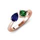 4 - Lysha 1.45 ctw Blue Sapphire Pear Shape (7x5 mm) & Lab Created Emerald Cushion Shape (5.00 mm) Toi Et Moi Engagement Ring 