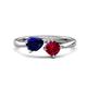 1 - Lysha 1.71 ctw Blue Sapphire Pear Shape (7x5 mm) & Lab Created Ruby Cushion Shape (5.00 mm) Toi Et Moi Engagement Ring 