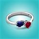 3 - Lysha 1.71 ctw Blue Sapphire Pear Shape (7x5 mm) & Lab Created Ruby Cushion Shape (5.00 mm) Toi Et Moi Engagement Ring 