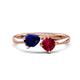 1 - Lysha 1.71 ctw Blue Sapphire Pear Shape (7x5 mm) & Lab Created Ruby Cushion Shape (5.00 mm) Toi Et Moi Engagement Ring 