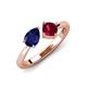 4 - Lysha 1.71 ctw Blue Sapphire Pear Shape (7x5 mm) & Lab Created Ruby Cushion Shape (5.00 mm) Toi Et Moi Engagement Ring 