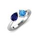 4 - Lysha 1.65 ctw Blue Sapphire Pear Shape (7x5 mm) & Blue Topaz Cushion Shape (5.00 mm) Toi Et Moi Engagement Ring 