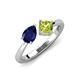 4 - Lysha 1.55 ctw Blue Sapphire Pear Shape (7x5 mm) & Peridot Cushion Shape (5.00 mm) Toi Et Moi Engagement Ring 
