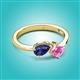 3 - Lysha 1.41 ctw Iolite Pear Shape (7x5 mm) & Lab Created Pink Sapphire Cushion Shape (5.00 mm) Toi Et Moi Engagement Ring 