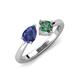 4 - Lysha 1.41 ctw Iolite Pear Shape (7x5 mm) & Lab Created Alexandrite Cushion Shape (5.00 mm) Toi Et Moi Engagement Ring 