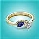 3 - Lysha 1.17 ctw Iolite Pear Shape (7x5 mm) & Moissanite Cushion Shape (5.00 mm) Toi Et Moi Engagement Ring 
