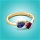3 - Lysha 1.22 ctw Iolite Pear Shape (7x5 mm) & Rhodolite Garnet Cushion Shape (5.00 mm) Toi Et Moi Engagement Ring 