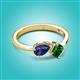 3 - Lysha 1.15 ctw Iolite Pear Shape (7x5 mm) & Lab Created Emerald Cushion Shape (5.00 mm) Toi Et Moi Engagement Ring 