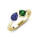 4 - Lysha 1.15 ctw Iolite Pear Shape (7x5 mm) & Lab Created Emerald Cushion Shape (5.00 mm) Toi Et Moi Engagement Ring 