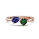 1 - Lysha 1.15 ctw Iolite Pear Shape (7x5 mm) & Lab Created Emerald Cushion Shape (5.00 mm) Toi Et Moi Engagement Ring 