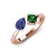 4 - Lysha 1.15 ctw Iolite Pear Shape (7x5 mm) & Lab Created Emerald Cushion Shape (5.00 mm) Toi Et Moi Engagement Ring 