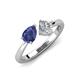 4 - Lysha 1.10 ctw Iolite Pear Shape (7x5 mm) & Natural Diamond Cushion Shape (5.00 mm) Toi Et Moi Engagement Ring 
