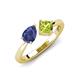 4 - Lysha 1.25 ctw Iolite Pear Shape (7x5 mm) & Peridot Cushion Shape (5.00 mm) Toi Et Moi Engagement Ring 