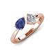 4 - Lysha 1.17 ctw Iolite Pear Shape (7x5 mm) & Moissanite Cushion Shape (5.00 mm) Toi Et Moi Engagement Ring 
