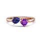 1 - Lysha 1.10 ctw Iolite Pear Shape (7x5 mm) & Amethyst Cushion Shape (5.00 mm) Toi Et Moi Engagement Ring 