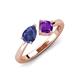 4 - Lysha 1.10 ctw Iolite Pear Shape (7x5 mm) & Amethyst Cushion Shape (5.00 mm) Toi Et Moi Engagement Ring 