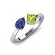 4 - Lysha 1.25 ctw Iolite Pear Shape (7x5 mm) & Peridot Cushion Shape (5.00 mm) Toi Et Moi Engagement Ring 