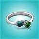 3 - Lysha 1.40 ctw London Blue Topaz Pear Shape (7x5 mm) & Lab Created Emerald Cushion Shape (5.00 mm) Toi Et Moi Engagement Ring 