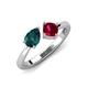 4 - Lysha 1.66 ctw London Blue Topaz Pear Shape (7x5 mm) & Lab Created Ruby Cushion Shape (5.00 mm) Toi Et Moi Engagement Ring 
