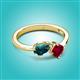 3 - Lysha 1.66 ctw London Blue Topaz Pear Shape (7x5 mm) & Lab Created Ruby Cushion Shape (5.00 mm) Toi Et Moi Engagement Ring 