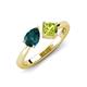 4 - Lysha 1.50 ctw London Blue Topaz Pear Shape (7x5 mm) & Peridot Cushion Shape (5.00 mm) Toi Et Moi Engagement Ring 