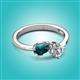 3 - Lysha 1.42 ctw London Blue Topaz Pear Shape (7x5 mm) & Moissanite Cushion Shape (5.00 mm) Toi Et Moi Engagement Ring 