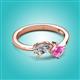 3 - Lysha 1.66 ctw Moissanite Pear Shape (7x5 mm) & Lab Created Pink Sapphire Cushion Shape (5.00 mm) Toi Et Moi Engagement Ring 