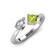 4 - Lysha 1.50 ctw Moissanite Pear Shape (7x5 mm) & Peridot Cushion Shape (5.00 mm) Toi Et Moi Engagement Ring 