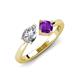 4 - Lysha 1.35 ctw Moissanite Pear Shape (7x5 mm) & Amethyst Cushion Shape (5.00 mm) Toi Et Moi Engagement Ring 