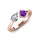 4 - Lysha 1.35 ctw Moissanite Pear Shape (7x5 mm) & Amethyst Cushion Shape (5.00 mm) Toi Et Moi Engagement Ring 