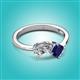 3 - Lysha 1.66 ctw Moissanite Pear Shape (7x5 mm) & Lab Created Blue Sapphire Cushion Shape (5.00 mm) Toi Et Moi Engagement Ring 