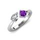 4 - Lysha 1.35 ctw Moissanite Pear Shape (7x5 mm) & Amethyst Cushion Shape (5.00 mm) Toi Et Moi Engagement Ring 