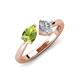 4 - Lysha 1.37 ctw Peridot Pear Shape (7x5 mm) & Moissanite Cushion Shape (5.00 mm) Toi Et Moi Engagement Ring 