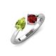 4 - Lysha 1.55 ctw Peridot Pear Shape (7x5 mm) & Red Garnet Cushion Shape (5.00 mm) Toi Et Moi Engagement Ring 