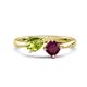 1 - Lysha 1.42 ctw Peridot Pear Shape (7x5 mm) & Rhodolite Garnet Cushion Shape (5.00 mm) Toi Et Moi Engagement Ring 