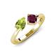 4 - Lysha 1.42 ctw Peridot Pear Shape (7x5 mm) & Rhodolite Garnet Cushion Shape (5.00 mm) Toi Et Moi Engagement Ring 