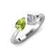 4 - Lysha 1.30 ctw Peridot Pear Shape (7x5 mm) & Natural Diamond Cushion Shape (5.00 mm) Toi Et Moi Engagement Ring 