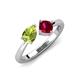 4 - Lysha 1.61 ctw Peridot Pear Shape (7x5 mm) & Lab Created Ruby Cushion Shape (5.00 mm) Toi Et Moi Engagement Ring 