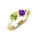 4 - Lysha 1.30 ctw Peridot Pear Shape (7x5 mm) & Amethyst Cushion Shape (5.00 mm) Toi Et Moi Engagement Ring 