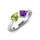 4 - Lysha 1.30 ctw Peridot Pear Shape (7x5 mm) & Amethyst Cushion Shape (5.00 mm) Toi Et Moi Engagement Ring 